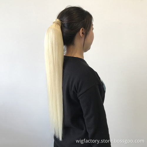 Long blonde ponytail human hair,100 cuticle aligned remy human hair ponytail extension,straight ponytail hair extensions 613